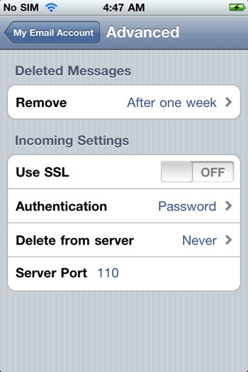 Make sure that Use SSL is set to OFF, and that the Server Port is 110