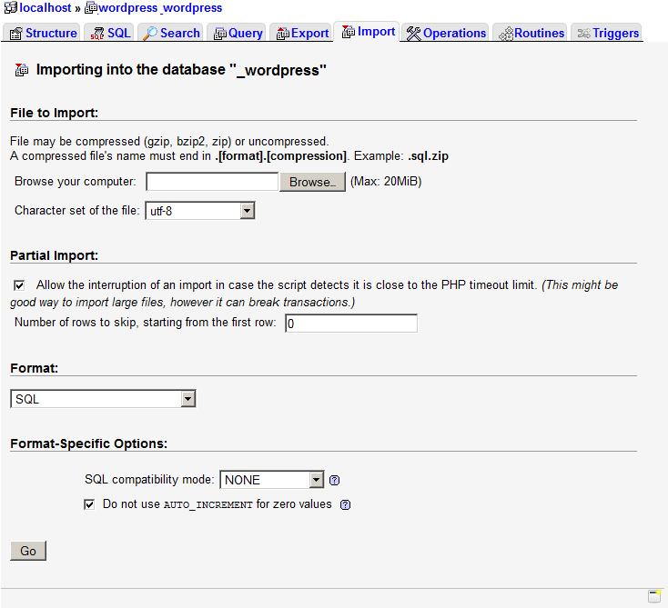 Importing the SQL dump.