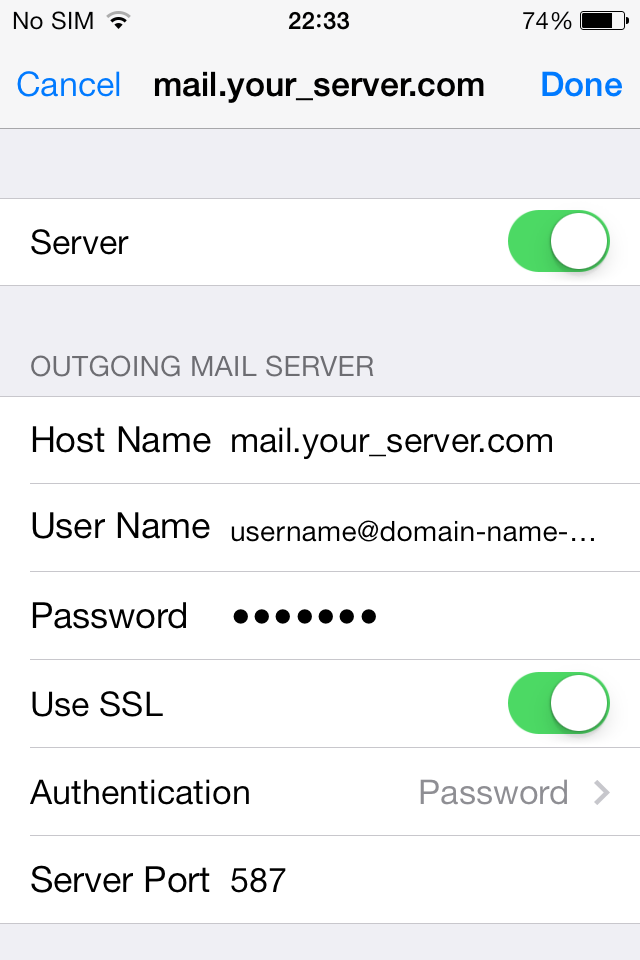 Make sure that Use SSL is set to ON and that Server Port is set to 587