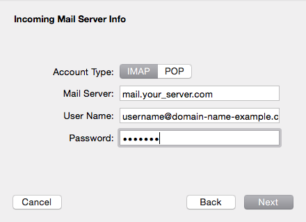 Incoming Mail Server Info