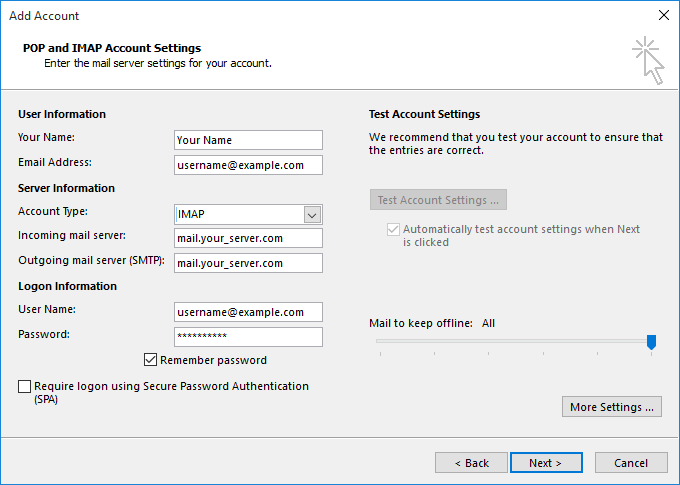 POP and IMAP account settings