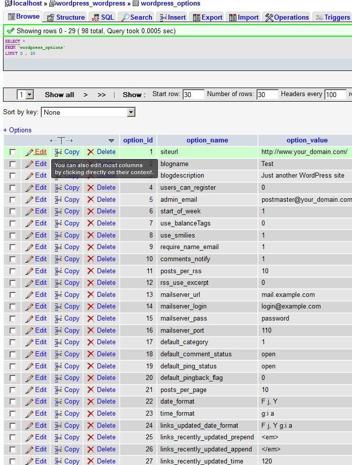 Editing a MySQL table.