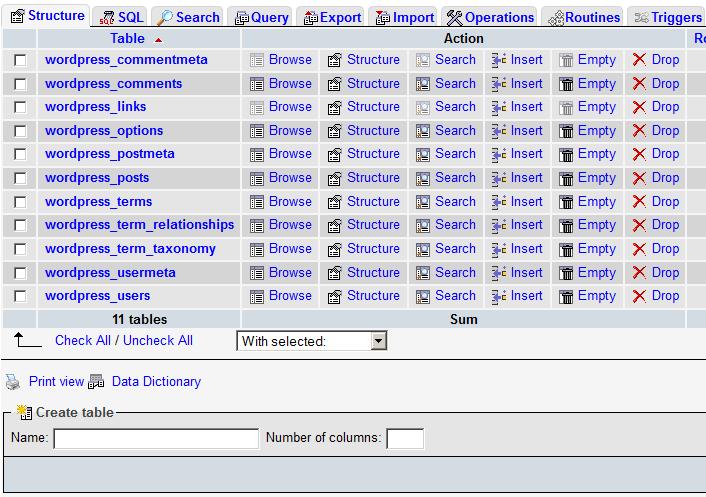 List MySQL tables.