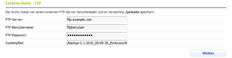 Externe Datei - FTP Externe Datei - FTP