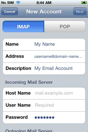 Натиснете IMAP