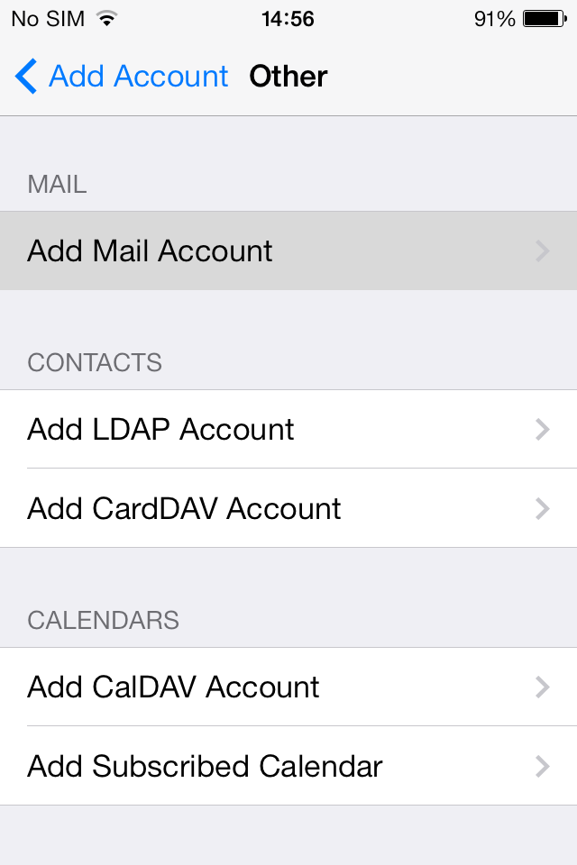 Натиснете Add Mail Account