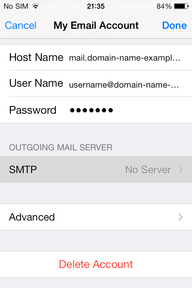 Натиснете SMTP