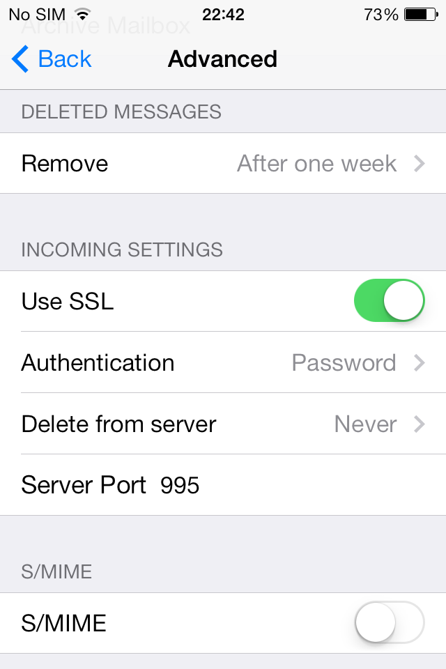 Make sure that Use SSL is set to ON, and that the Server Port is 995
