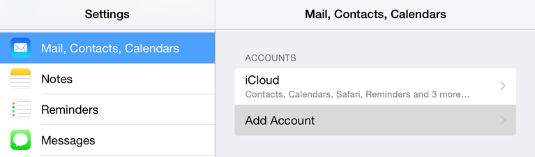 Mail, Contacts, Calendars
