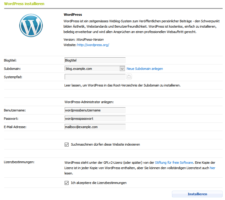 WordPress installieren WordPress installieren