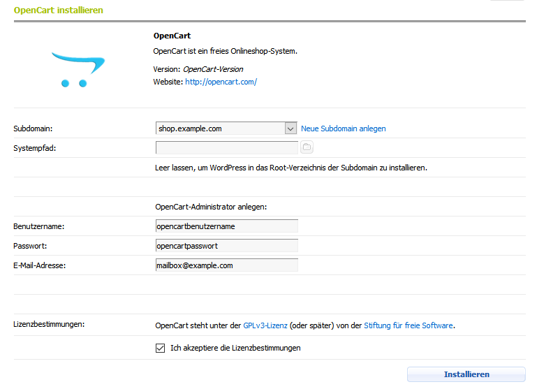OpenCart installieren OpenCart installieren