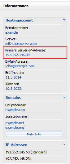 Primäre Server-IP-Adresse