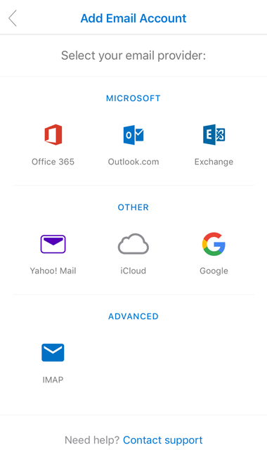 Select your email provider