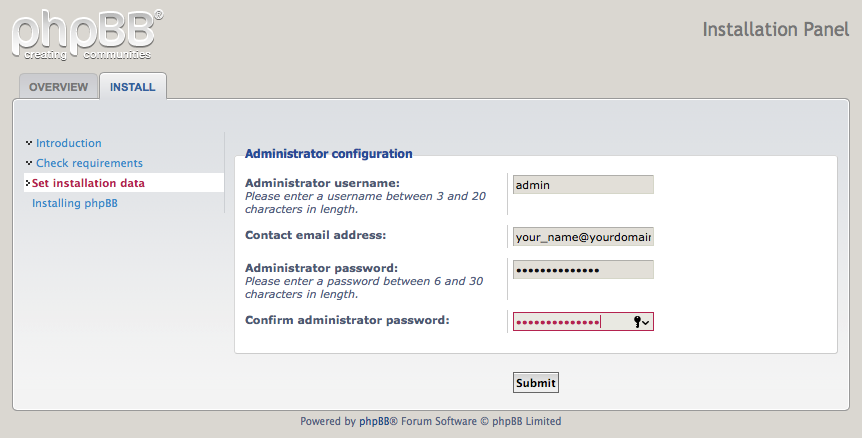 Administrator configuration