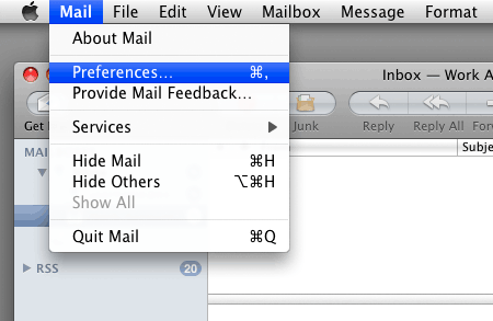 Mail -> Preferences
