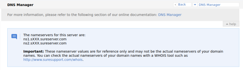 Name servers on the DNS Manager page