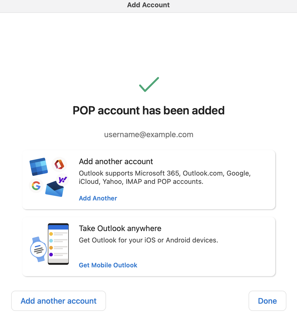 POP account has been added