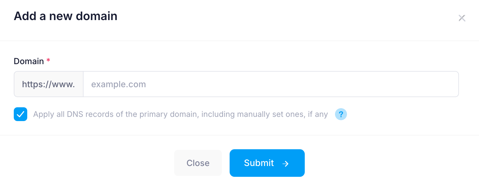 Add a new domain Add a new domain