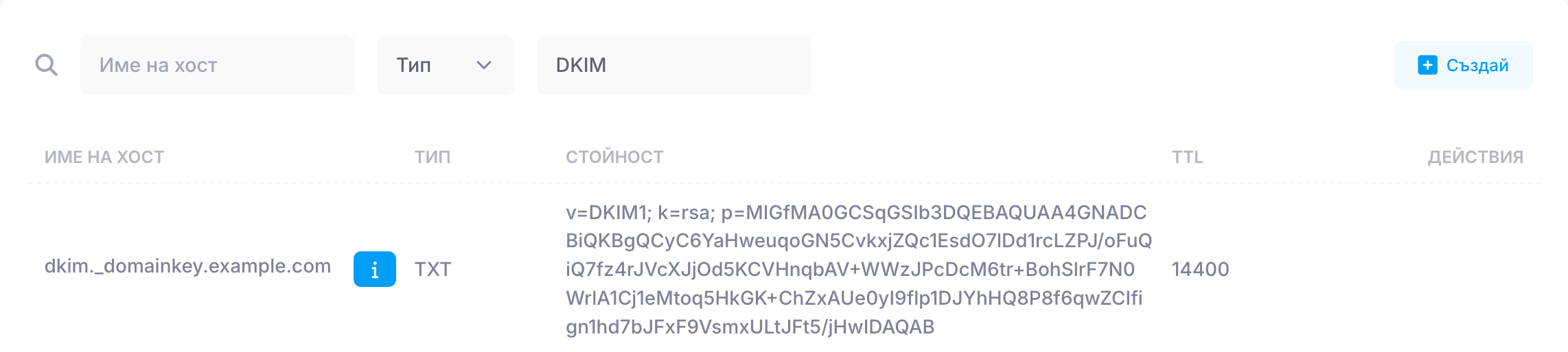 DKIM TXT запис