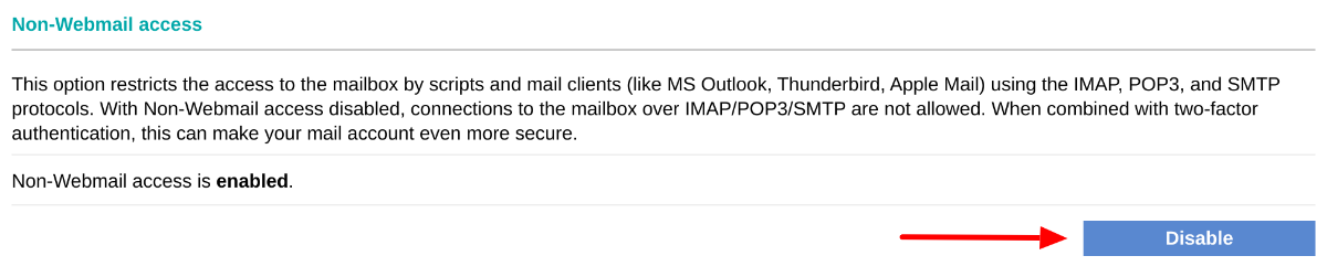 Control-Panel disable non-webmail access