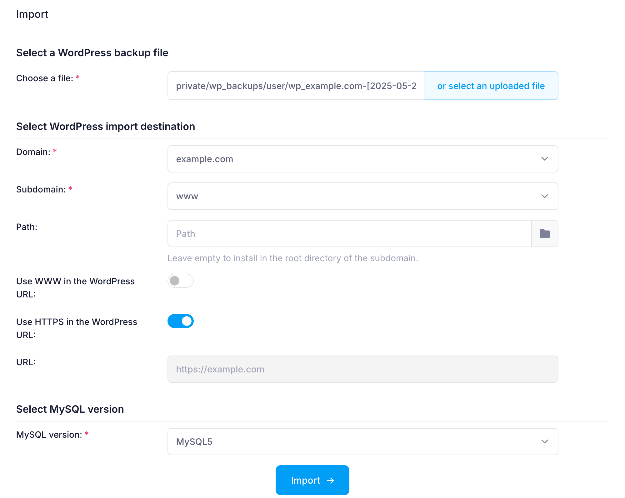 WordPress import backup WordPress import backup