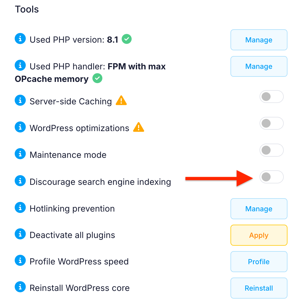 Discourage serach engine indexing