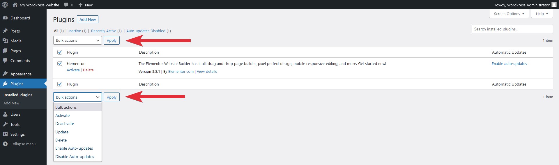 Bulk actions for plugins