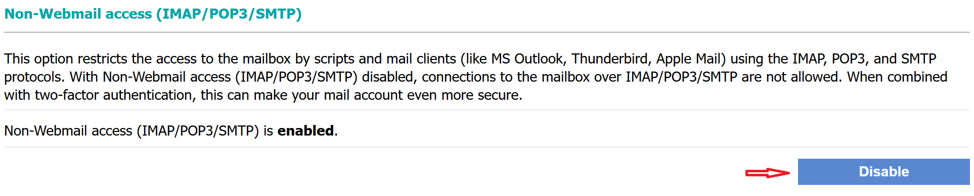 Control-Panel disable non-webmail access