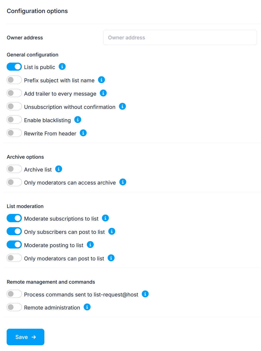 Configuration options