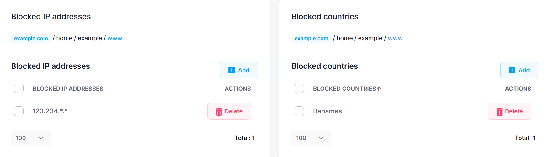 Block IP addresses and countries